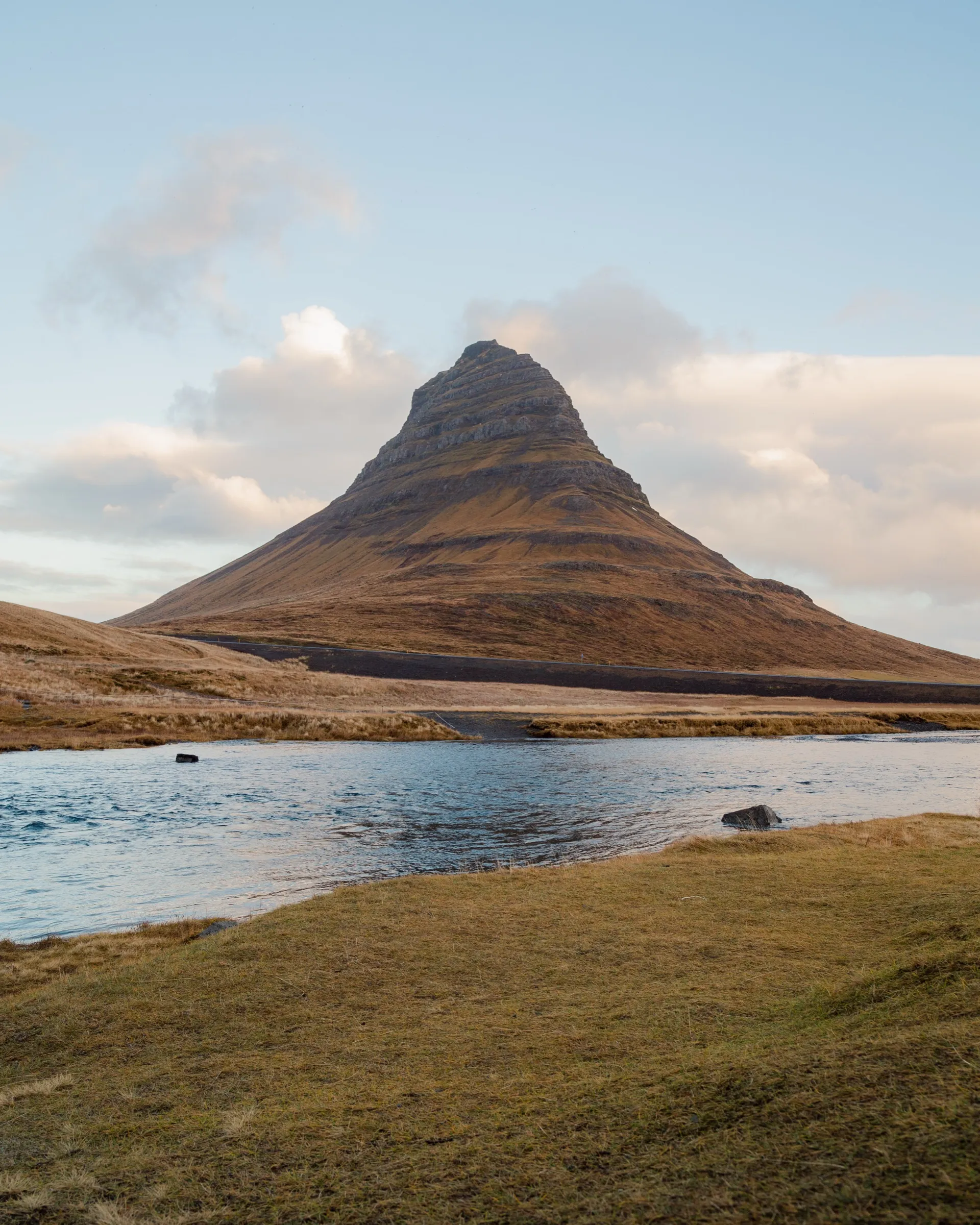 Kirkjufell mountain above a river in Iceland